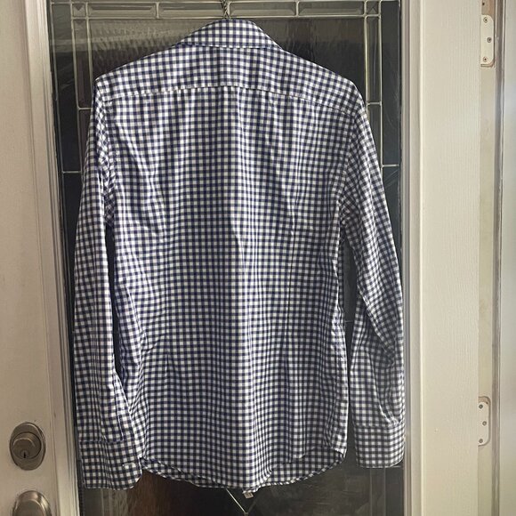 Linea In Mens Dress Shirt 16.5 Check Blue/White 2-Ply Easy Care Made in Italy - Picture 2 of 4
